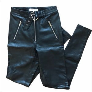 Danielle Guizio Belted Leather Pants in Black